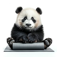Naklejka premium A panda yoga instructor, demonstrating poses with a yoga mat, wellness illustration, isolated on white background