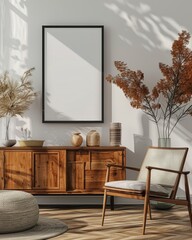 Cozy and Minimalist Living Room Decor with Wooden Furniture and Potted Plants