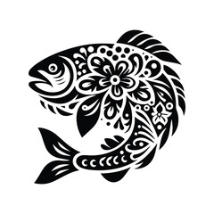 Fototapeta premium Trout fish in folk art