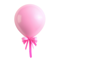 A pink balloon with a pink ribbon tied to it. The balloon is floating in the air and is the main focus of the image