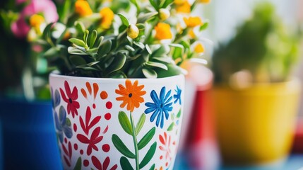Colorful Potted Plant with Flower Design