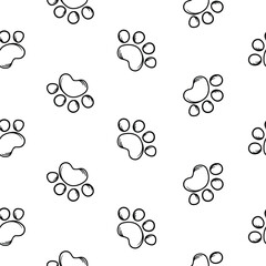 Simple black and white seamless pattern with a large dog paw. Vector background for the design of pet stores, pet products, veterinary clinics. Design for wrapping paper, print