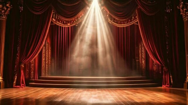 stage with red curtains and spotlight