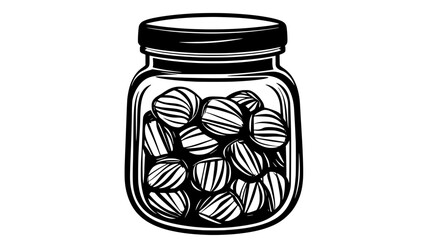 Glass jar filled with neatly organized hard candies, vector illustration art