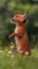 Obraz premium a cat playing with butterflys