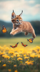 Obraz premium a cat playing with butterflys