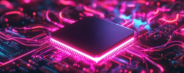 Cpu performing operations with pink and blue lights