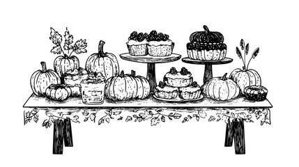 Obraz premium Pumpkin spice-flavored treats placed on a decorative table for a special occasion, vector illustration art
