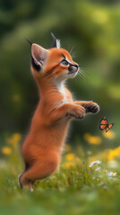 Obraz premium a cat playing with butterflys