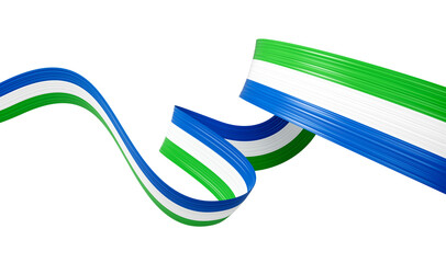 Waving ribbon flag of Sierra Leone. Template for independence day banner 3d illustration
