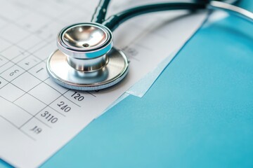 Stethoscope on medical chart with blue background