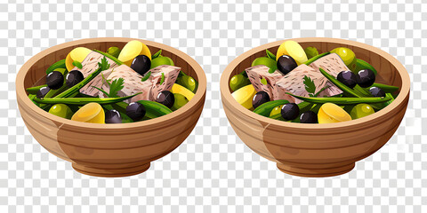 A Bundle of Two Bowls Filled with Fresh Niçoise Salad: Featuring Tuna, Crisp Vegetables, and a Flavorful Dressing for a Nutritious and Elegant Dining Experience