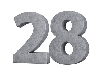 3d Concrete Number twenty eight 28 Digit Made Of Grey Concrete Stone On White Background 3d Illustration
