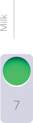 Minimalist graphic showing the level of milk with a green dot over the number seven