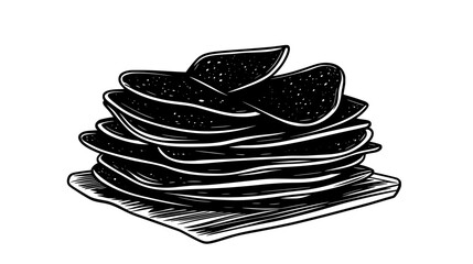 A stack of fruit chips placed in the center of a square wooden board, vector illustration art