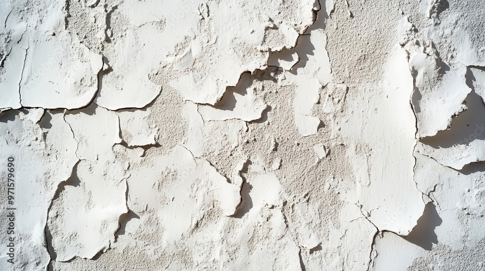 Aufkleber closeup of weathered white stucco wall texture rough surface with intricate patterns of light and sh