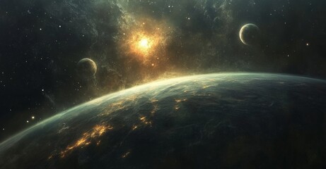Obraz premium Dramatic Cosmic Landscape of Majestic Planets and Celestial Phenomena