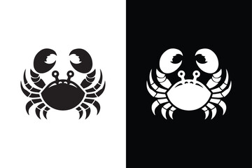 Crab Fish Silhouette Vector Icon With Black And White Background.