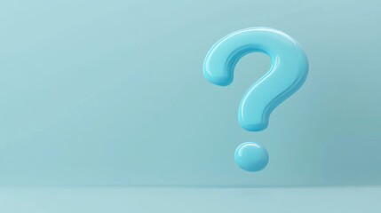 Big blue question mark floating on a pastel blue background