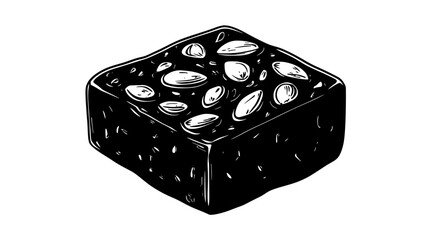 Block of almond-based candy with textured surface and prominent almond fragments, vector illustration art