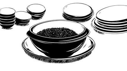 A bowl with a generous portion of jimmies, surrounded by empty dishes on a table, vector illustration art