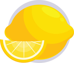 Bright yellow whole lemon with a single slice cut, revealing the juicy flesh inside