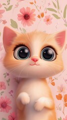 Obraz premium Adorable ginger kitten with big eyes posing on a floral background