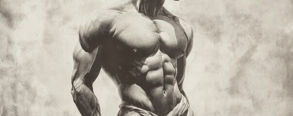 Bodybuilder showing his muscles posing in dramatic lighting