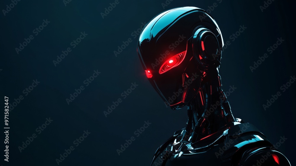 Canvas Prints futuristic robot looking with glowing red eyes on dark background