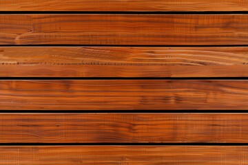 Fototapeta premium Wooden panel planks with a rich, warm brown color and visible grain patterns. The planks are arranged horizontally, showcasing their natural texture and finish.
