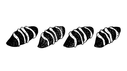 Four cannoli arranged symmetrically, evenly spaced, no distractions, vector illustration art