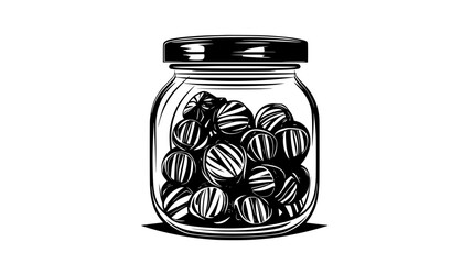 Jar of butterscotch candies with wrappers visible through the glass, vector illustration art