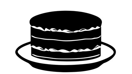 Layer cake with equal height layers on a plain round plate, vector illustration art