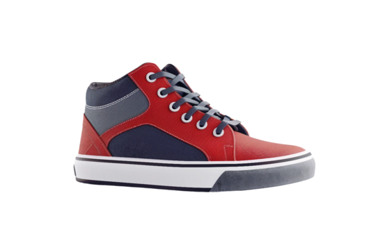High-performance skateboarding sneakers featuring reinforced stitching and grip-focused outsole isolated on transparent background