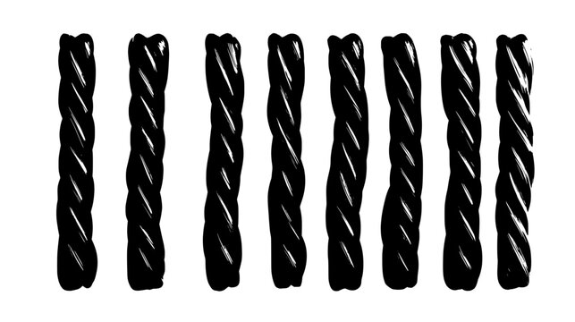 Licorice ropes displayed in parallel rows on a smooth, flat surface, vector illustration art