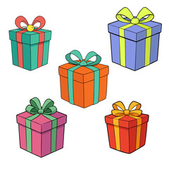 Set of Five Gift Boxes with Bows