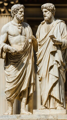 Fototapeta premium Aristotle teaching Alexander Great in classical setting, showcasing wisdom and knowledge