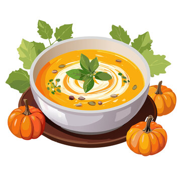 Creamy Pumpkin Soup Vector Illustration with Seasonal Vegetables