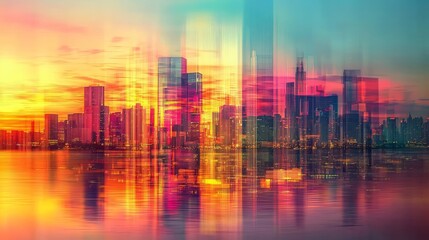 Cityscape Sunset Reflections, Digital Art, Abstract, Cityscape , Reflection , Sunset