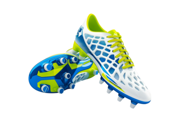 Lightweight soccer sneakers with a streamlined look and high-grip studs isolated on transparent background