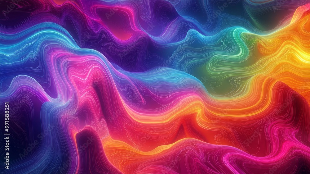 Poster colorful abstract lines flowing in wave pattern background