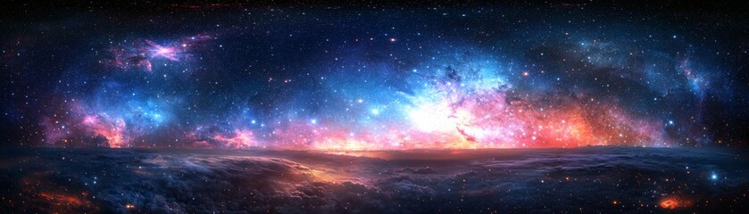 Cosmic Landscape Nebulae and Clouds, Digital Painting, Starry Sky, Galaxy, Space, Nebula, Stars