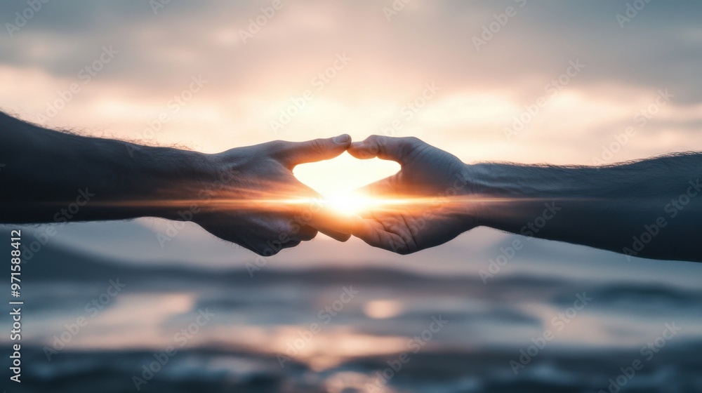 Poster two hands reaching out from opposite sides of the frame, merging into a handshake with a glowing bri