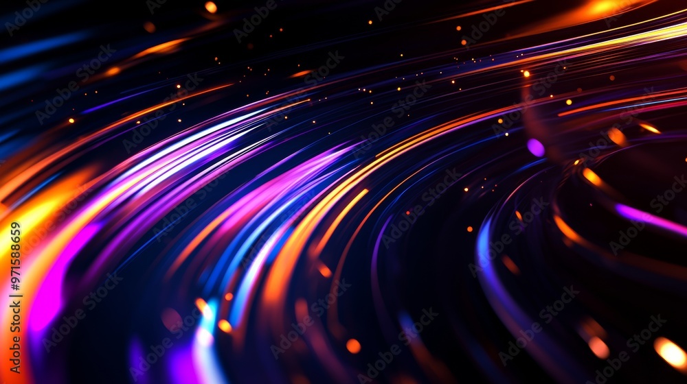 Poster abstract background with glowing neon lines and sparkles