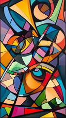 Fototapeta premium Abstract painting with bold colors and geometric shapes