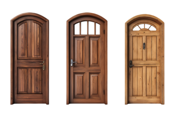 Three wooden doors with clipping path, PNG collection, PNG image, PNG files, Generative art.
