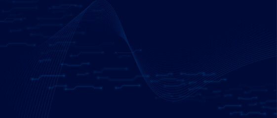 Technology background with a circuit board with light lines, and electronic elements.