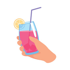 Glass with Cocktail Drink in Hand Vector Illustration