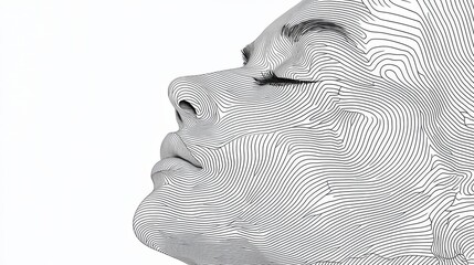 Line Art Portrait of a Woman with Closed Eyes, Black and White Lines, Female Face, Minimalist Art, Abstract Portrait, line art, face