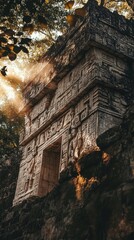Naklejka premium Sunlight illuminating ancient mayan ruins in the jungle